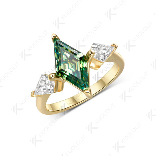 Kuololit 2.5CT Rhombus Cut Cyan Moissanite Custom Ring for Women Solid14K 10K 585 Yellow Gold Engagement Ring for Christmas Gift