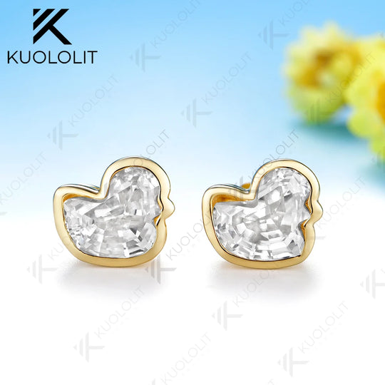 Kuololit 3CTW Duck Moissanite Clip Earring for Women Solid 14K 10K Yellow Gold Animal Unique Earring for Christmas Gift Party