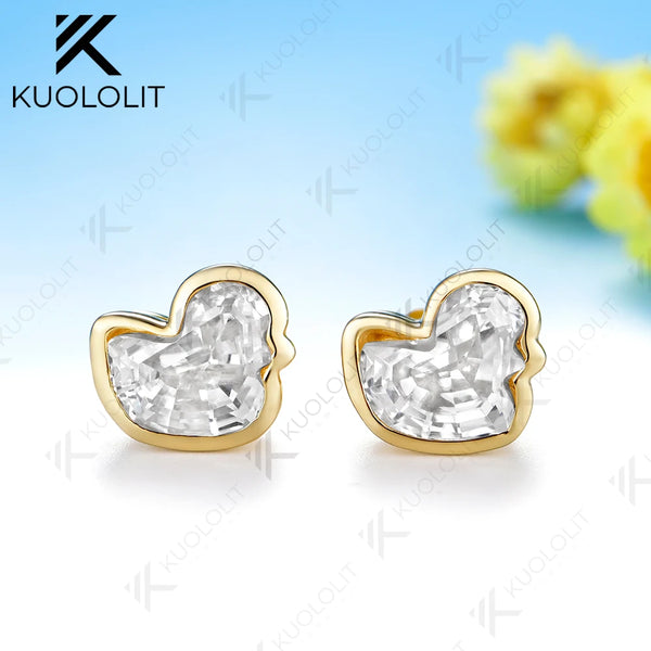 Kuololit 3CTW Duck Moissanite Clip Earring for Women Solid 14K 10K Yellow Gold Animal Unique Earring for Christmas Gift Party