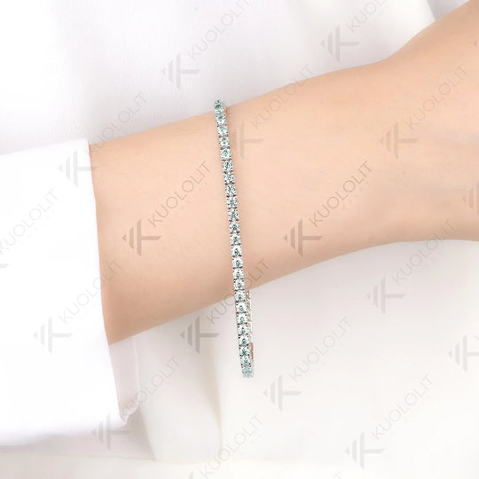 Kuololit Champagne Cyan Moissanite Round 3.0MM Tennis Bracelet for Women Men 14K 10K 585 White Gold Tennis Bracelet for Engagement Christmas