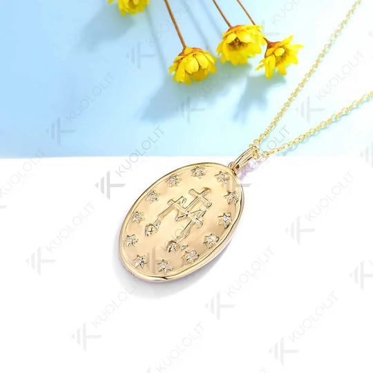 Kuololit 0.34CTW Moissanite Jesus Necklace for Women Solid 10K 14K 18K Yellow Gold Pendant Necklace for Christmas Gifts Party
