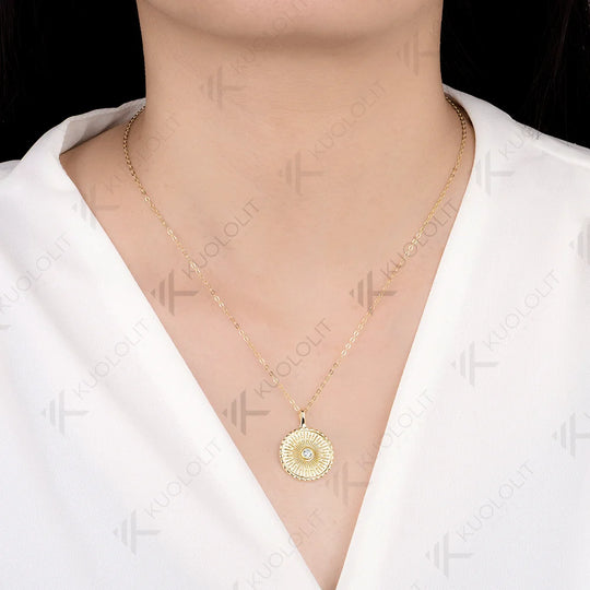 Kuololit 0.1CT Cyan Moissanite Necklace for Women Solid 14K 10K Yellow Gold Engagement Ring for Christmas Gift Party Anniversary