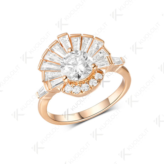 Kuololit 1CT Round Moissanite Custom Engagement Ring for Women Solid 14K 10K 585 Rose Gold Ring for Christmas Gifts Jewelry