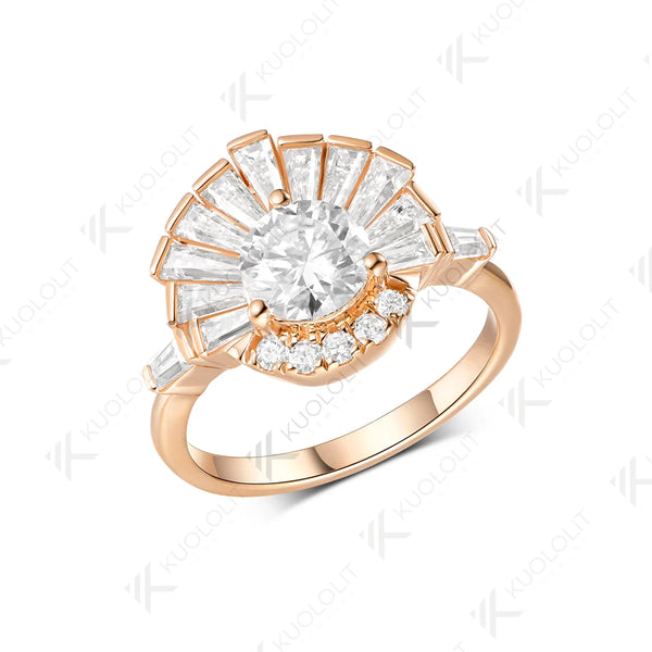 Kuololit 1CT Round Moissanite Custom Engagement Ring for Women Solid 14K 10K 585 Rose Gold Ring for Christmas Gifts Jewelry