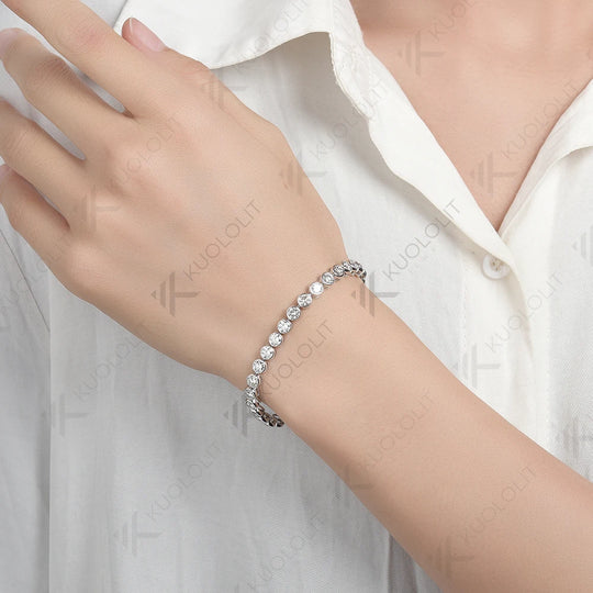 Kuololit 10.5CTW Lab Grown Diamond Bezel Set Tennis Bracelet for Women Pure 18K 14K 10K Gold Bracelet for Anniversary Engagement