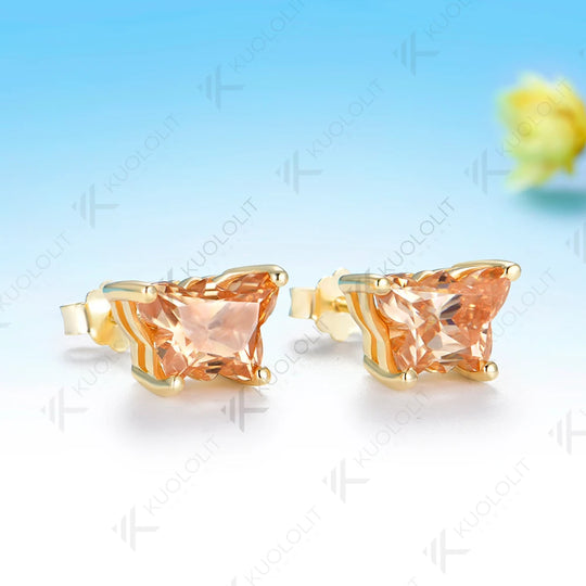 Kuololit 4CTW Butterfly Champagne Moissanite Clip Earring for Women Solid 14K 10K Yellow Gold Earring for Christmas Gift Party