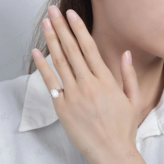 Kuololit 4CT Moissanite Ring for Women Solid 14K 10K 585 PT950 Gold Silver Yellow Gold Emerald for Engagement Wedding Christmas