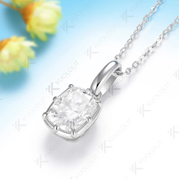 Kuololit 2.5CT Enlonged Cushion Moissanite Necklace for Women Solid 585 14K 10K Yellow Gold Necklace for Christmas Gift Party