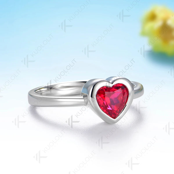 Kuololit 0.8CT Lab Grown Ruby Heart Cut Ring for Women Solid 14K 10K585 Yellow Gold Engagement Ring for Christmas Gift Party