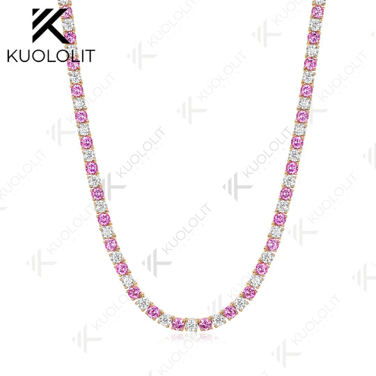 Kuololit 14CTW Lab Grown Pink Sapphire Diamonds Custom Necklace for Women 14K 10K Gold for Anniversary Engagement Christmas Gift