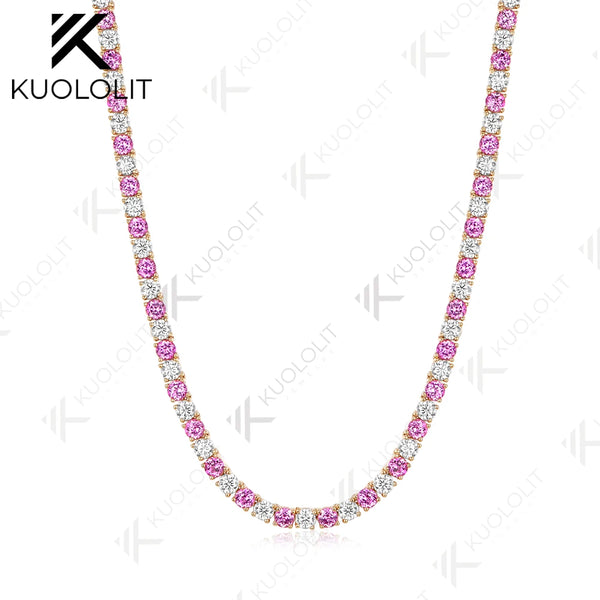 Kuololit 14CTW Lab Grown Pink Sapphire Diamonds Custom Necklace for Women 14K 10K Gold for Anniversary Engagement Christmas Gift