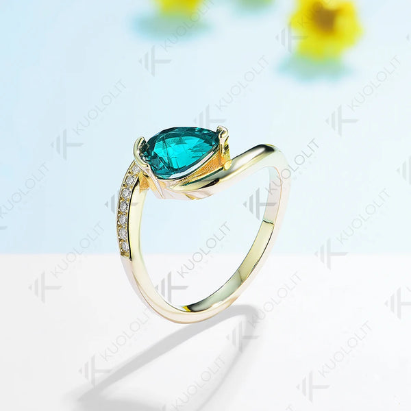 Kuololit 1.25CTW Lab Grown Diamond Eemrald Ring for Women Solid 18K 14K 10K 585 Yellow Gold Diamond Engagement Ring for Party