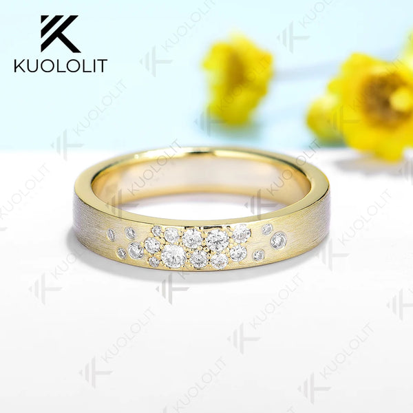 Kuololit 0.25CTW Lab Grown Diamond Rings for Men Women Solid 14K 10K Gold Brushed Band for Weeding Engagement Gifts Christmas
