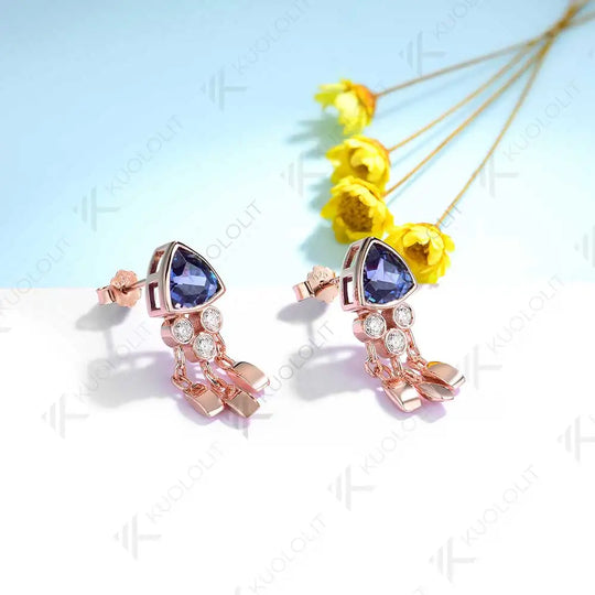 Kuololit 2.4CTW  Lab Grown Alexandrite Jellyfish Stud Earrings for Women Solid 14K 10K 585 Gold Moissanite Earring for Christmas