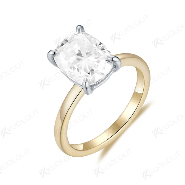 Kuololit 2.5CT Moissanite Ring for Women Solid 14K 10K 585 Cushion Two Tone Color Yellow Gold for Engagement Wedding Christmas