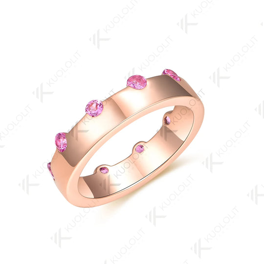 Kuololit 0.6CTW Lab Grown Pink Sapphire Ring for Men Women Solid 14K 10K Gold Ring Band for Anniversary Christmas Gifts Party