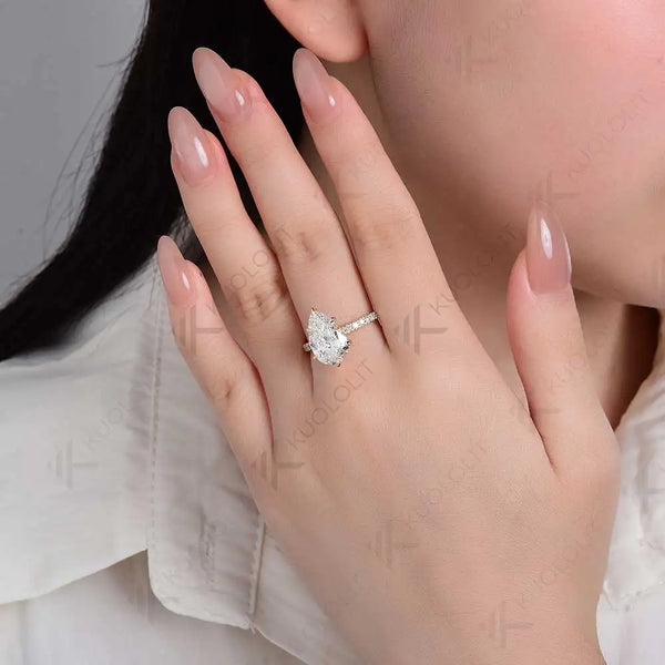 Kuololit 4.5CT Pear Cut Moissanite Rings for Women Solid 18K 14K 10K 585 Yellow Gold Pear Cut for Engagement Christmas Gifts