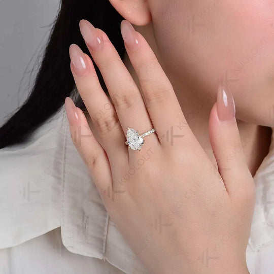 Kuololit 3CT IGI Lab Grown Diamond Rings for Women Solid 18K 14K 10K 585 Yellow Gold Pear Cut for Engagement Christmas Gifts