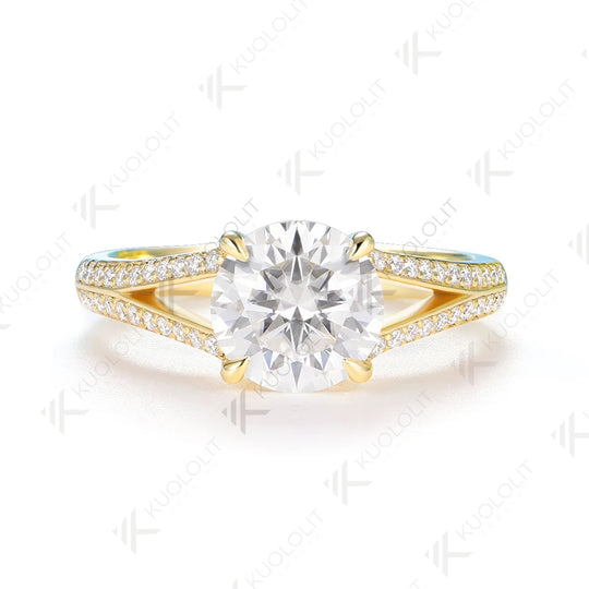 Kuololit 2CT Round Moissanite Ring for Women Solid 14K 10K 925 Sliver Yellow Gold Engagement Ring for Christmas Gifts Party