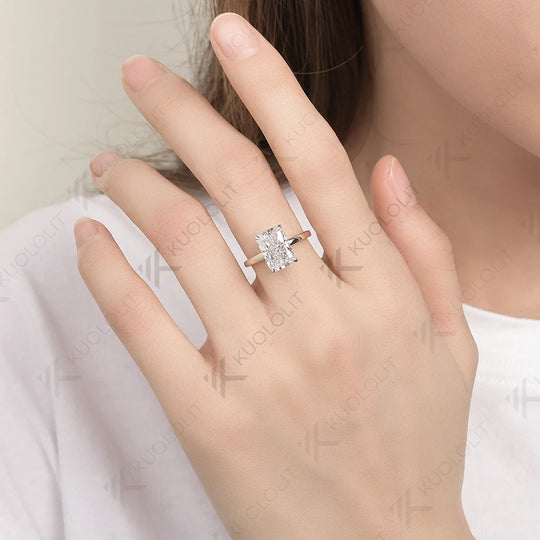 Kuololit 4CT Moissanite Rings for Women Two Tone Color Solid 14K 10K 585 Yellow Gold  Radiant Cut for Wedding Engagement Classic
