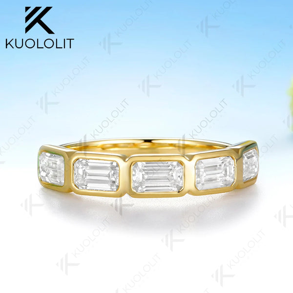 Kuololit 2.5CTW Moissanite Ring for Women Men Solid 14K 10K Yellow Gold Emerald Cut Wedding Band for Christmas Engagement Gift