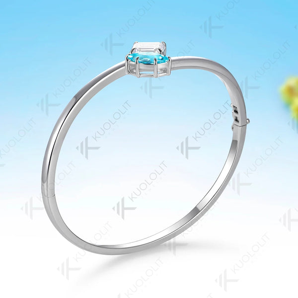 Kuololit 3CTW Paraiba Moissanite Custom Bangle for Women Solid 10K Yellow Gold Pear Bangle for Trendy Christams Gift Anniversary