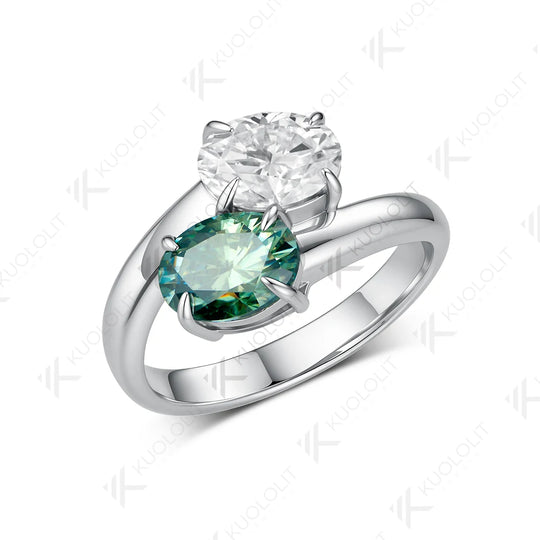 Kuololit 3CTW Cyan White Moissanite Oval Cut  Ring for Women Solid 14K 10K 585 Yellow Gold Ring for Engagement Christmas Gifts