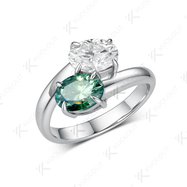 Kuololit 3CTW Cyan White Moissanite Oval Cut  Ring for Women Solid 14K 10K 585 Yellow Gold Ring for Engagement Christmas Gifts