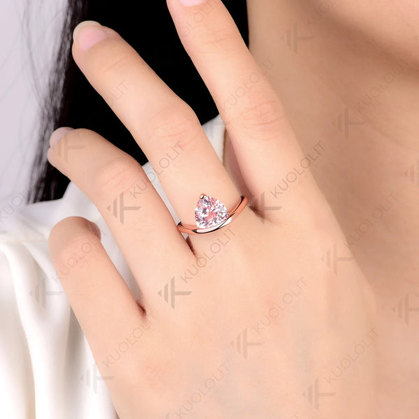 Kuololit 3CT Lab Grown Pink Sapphire Trillyon Cut Ring for Women Solid 14K 10K 585 Rose Gold Engagement Ring for Christmas Gifts