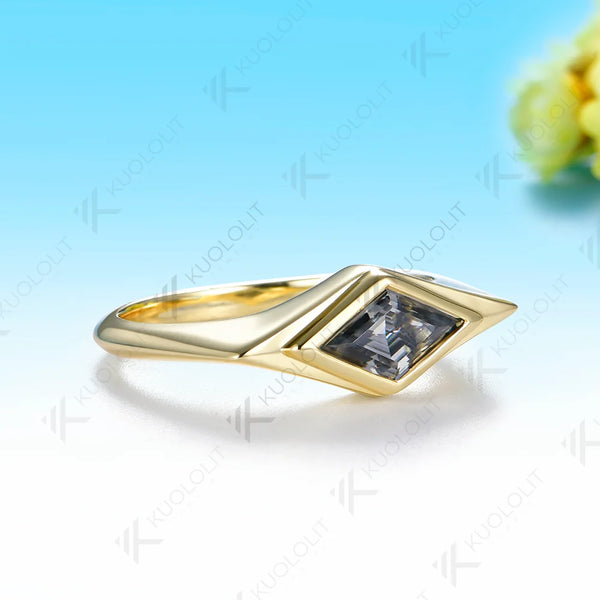 Kuololit 0.9CT Grey Moissanite Custom Rhombus Ring for Women Solid 14K 10K 585 Yellow Gold for Engagement Christmas Gifts Party
