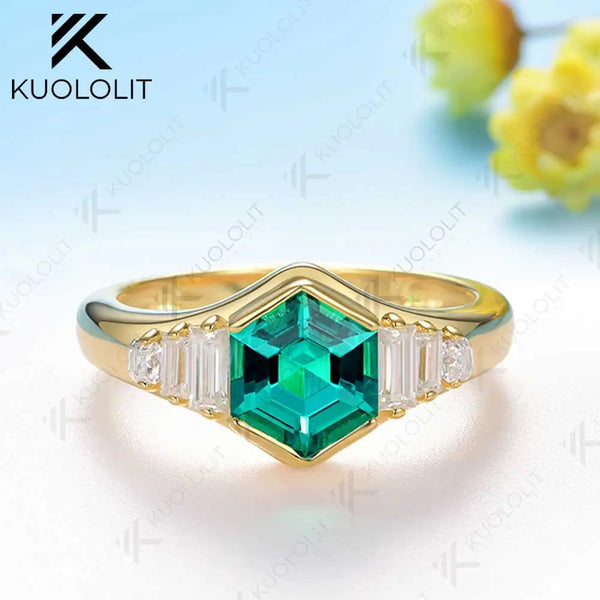 Kuololit 1.5CT Lab Grown Emerald Moissanite Engagement  Ring for Women Solid 18K 14K 10K 585 YellowGold Ring for Christmas Gifts