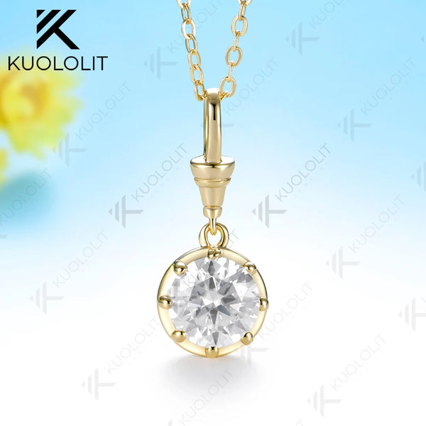 Kuololit 2CT Moissanite Custom Necklace for Women Solid 585 14K 10K Yellow Gold Engagemen Necklace for Christmas Gifts Party