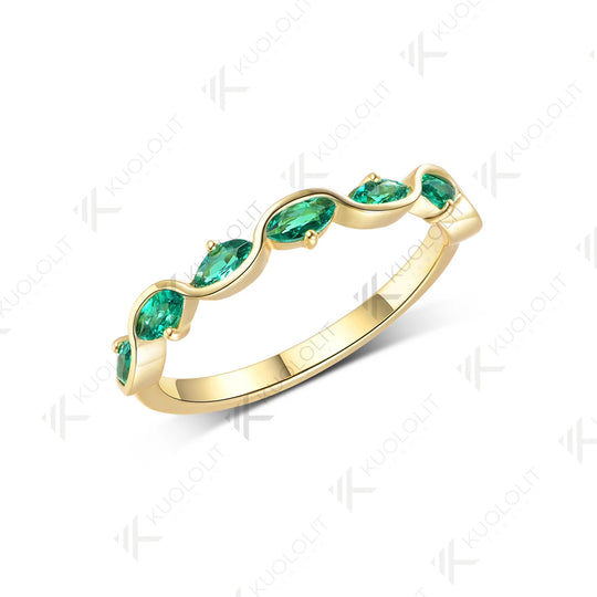 Kuololit 0.7CTW Lab Grown Eemrald Ring for Women Solid 14K 10K 585 Yellow Gold  Eternity Half Band for Christmas Gifts Party