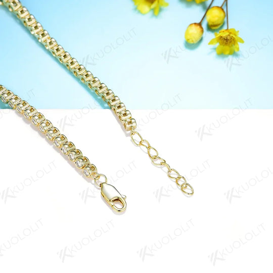 Kuololit Lab Grown Emerald Moissanite Graduated Bracelet for Women Men 585 14K 10K Adjustable for Engagement Wedding Christmas