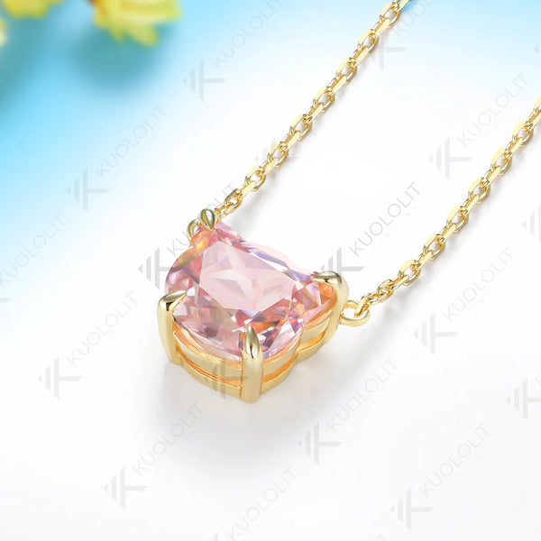 Kuololit 3.2CT Pink Moissanite Cat Necklace for Women Solid 585 14K 10K Yellow Gold Custom Necklace for Christmas Anniversary