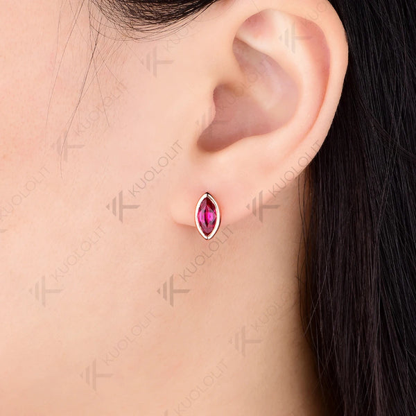 Kuololit 1CTW Marquise Moissanite Lab Grown Ruby Emerald Clip Earrings for Women Solid 14K10K 585 Rose Gold Earrings for Engagement Christmas Gifts