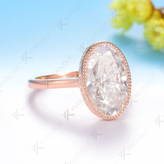 Kuololit 8CT Brillant Oval Cut Moissanite for Women Soild 10K 14K Rose Gold Engagement Ring for Christmas Gift Party Anniversary