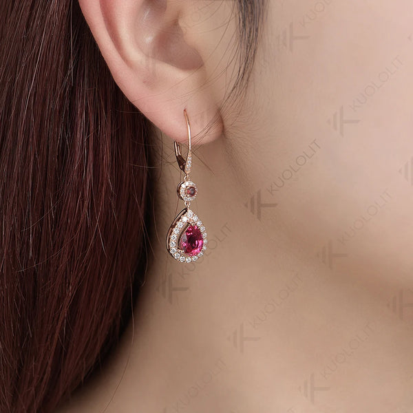 Kuololit Lab Grown Ruby Clip Earrings for Women Solid 14K 10K 585 Yellow Gold Natural Garnet Earrings for Engagement Christmas