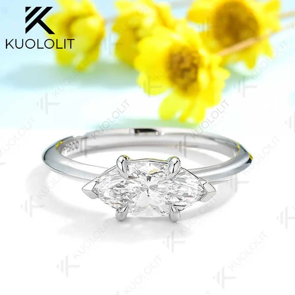 Kuololit Moissanite Rings for Women Solid 18K 14K 10K 925 Sliver 1CT Marquise Cut Yellow Gold for Anniversary Wedding Engagement