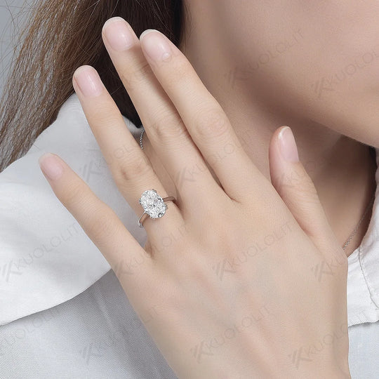 Kuololit 6CT Oval Cut Moissanite Ring for Women Solid 14K 10K 585 PT950 Gold Silver Yellow Gold for Engagement Wedding Christmas Gifts