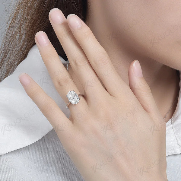 Kuololit 6CT Oval Cut Moissanite Ring for Women Solid 14K 10K 585 PT950 Gold Silver Yellow Gold for Engagement Wedding Christmas Gifts