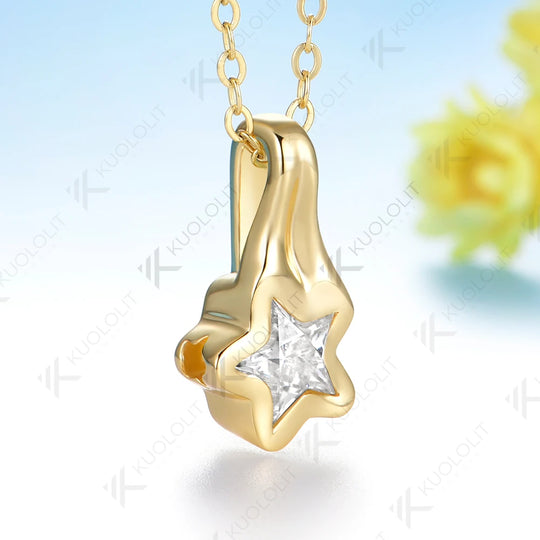 Kuololit 1CT Star Moissanite  Necklace for Women Solid 14K 10K Yellow Gold 5 Star Unique Cut Pedant for Engagement Christmas