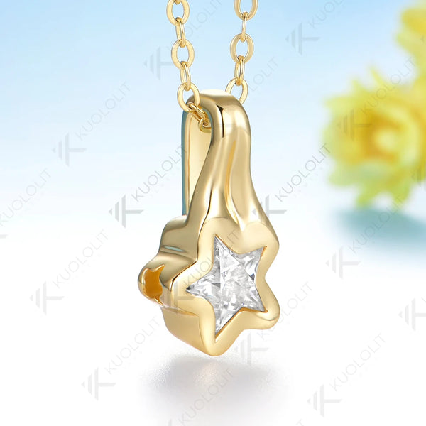 Kuololit 1CT Star Moissanite  Necklace for Women Solid 14K 10K Yellow Gold 5 Star Unique Cut Pedant for Engagement Christmas