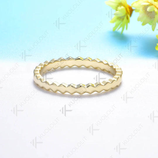 Kuololit Hexagon Band for Women Solid 18K 14K 10K Gold Ring for Anniversary Engagement Gifts Party Christmas