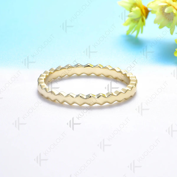 Kuololit Hexagon Band for Women Solid 18K 14K 10K Gold Ring for Anniversary Engagement Gifts Party Christmas
