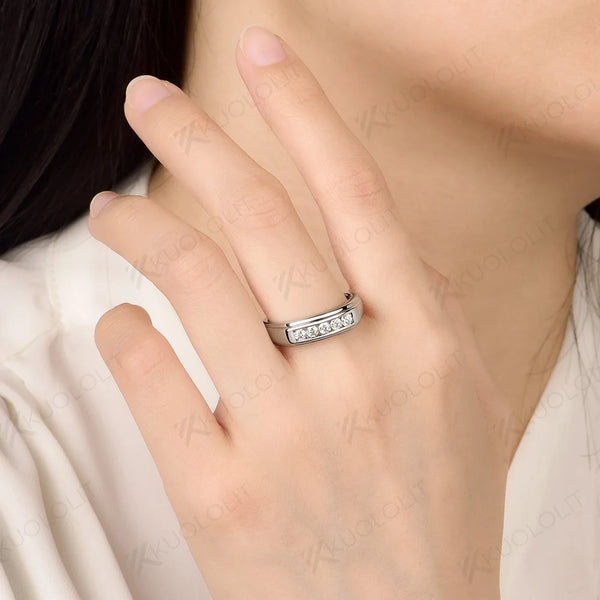 Kuololit PT900 0.4CTW Lab Grown Diamond Brushed Band for Men Women Solid Platinum 900 Gold for Engagement Wedding Band Christmas