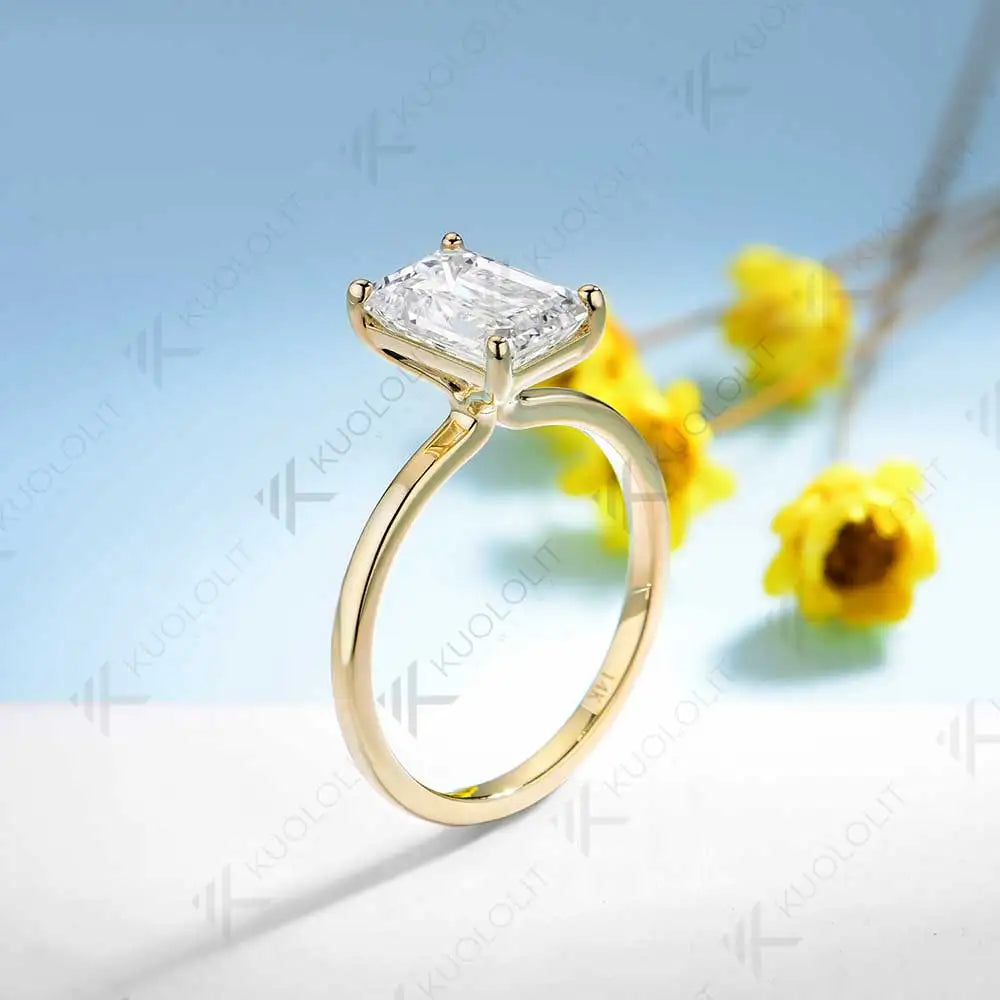 Kuololit 3CT IGI  Lab Grown Diamonds Emerald Cut Ring for Women Solid 18K 14K 10K Yellow Gold Engagement Ring for Christmas Gift