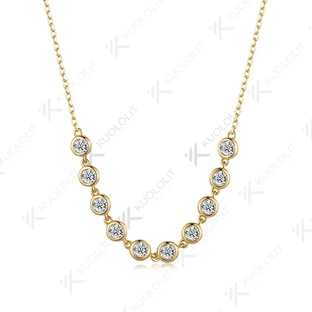 Kuololit 1CTW Moissanite Necklaces for Women Men Solid 585 14K 10K Yellow Gold Round Bezel Set  for Anniversary Christmas Gifts