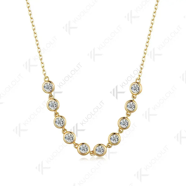 Kuololit 1CTW Moissanite Necklaces for Women Men Solid 585 14K 10K Yellow Gold Round Bezel Set  for Anniversary Christmas Gifts