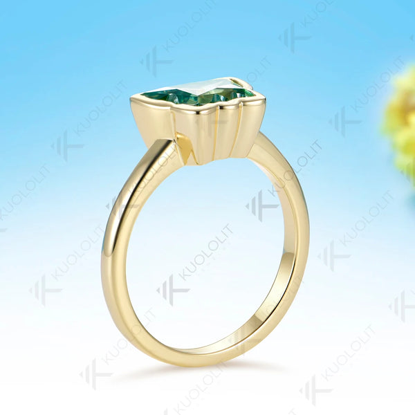 Kuololit 2CT Butterfly Cyan Moissanite Ring for Women Solid 14K 10K Yellow Gold Animal Cut Engagement for Christmas Gifts Party